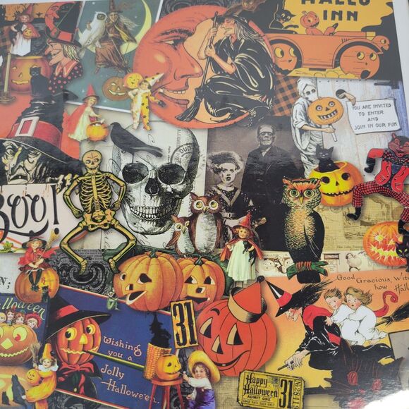 Seesaw Boo Happy Halloween 1000pc Jigsaw Puzzle Retro Vtg Style Collage Art Cats - Picture 1 of 11